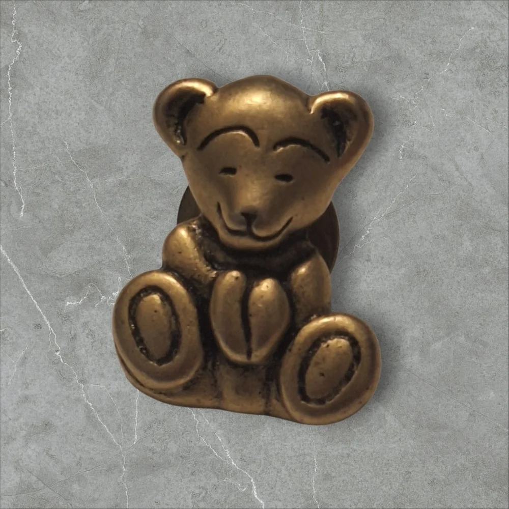 Vintage Goldtone Smiling Teddy Bear Heart Hand Pin Stamped MARCI Lapel Tie